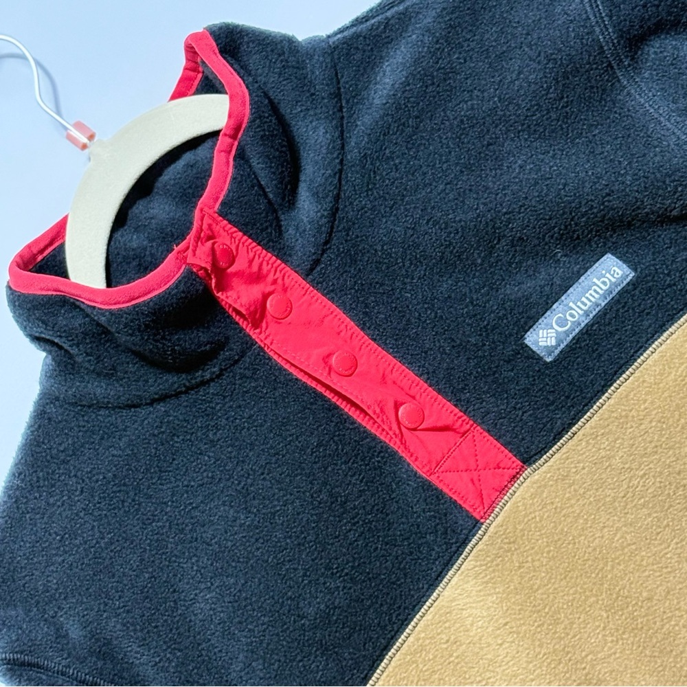 Columbia Black Red & Tan Size S Fleece Mock Neck Pullover‎ Excellent